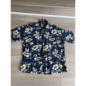 Dreamland Hawaiian Button Shirt Men's L Short Sleeve Floral Flower All Over Blue